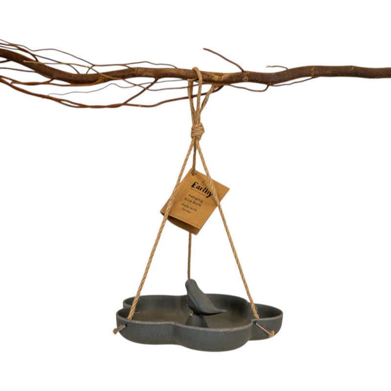 Earthy Anthracite Bamboo Hanging Bird Bath/Feeder