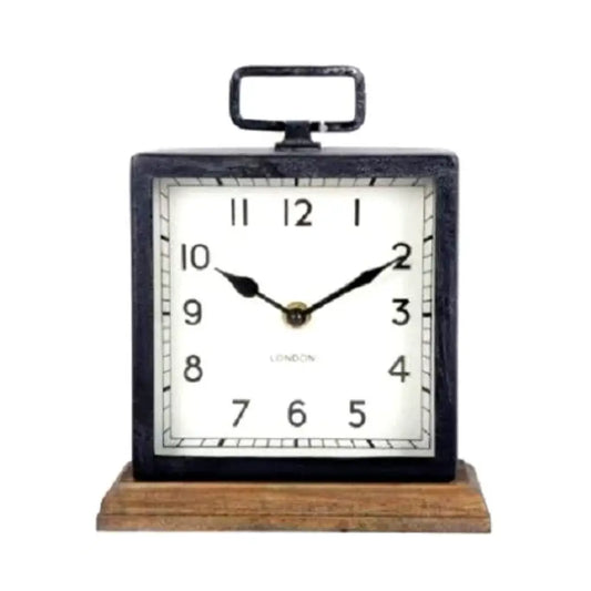 Metal Clock with Wooden Base