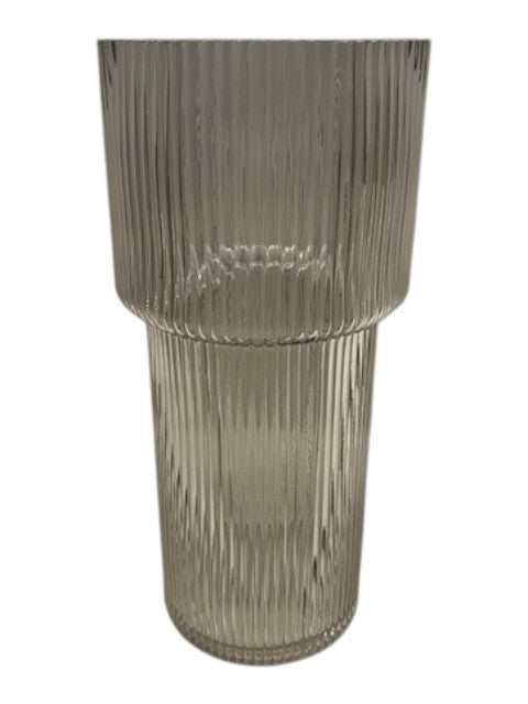 Smokey Brown Tall Glass Ribbed Vase