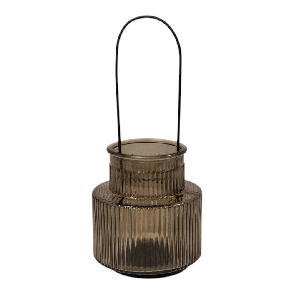 Warm Grey Glass Candle Holder with Handle Large