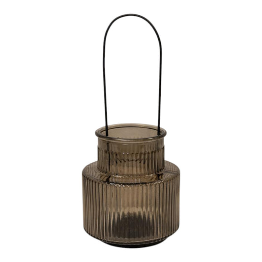 Warm Grey Glass Candle Holder with Handle Large