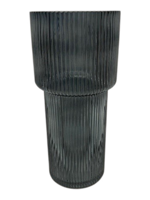 Blue Tall Glass Ribbed Vase