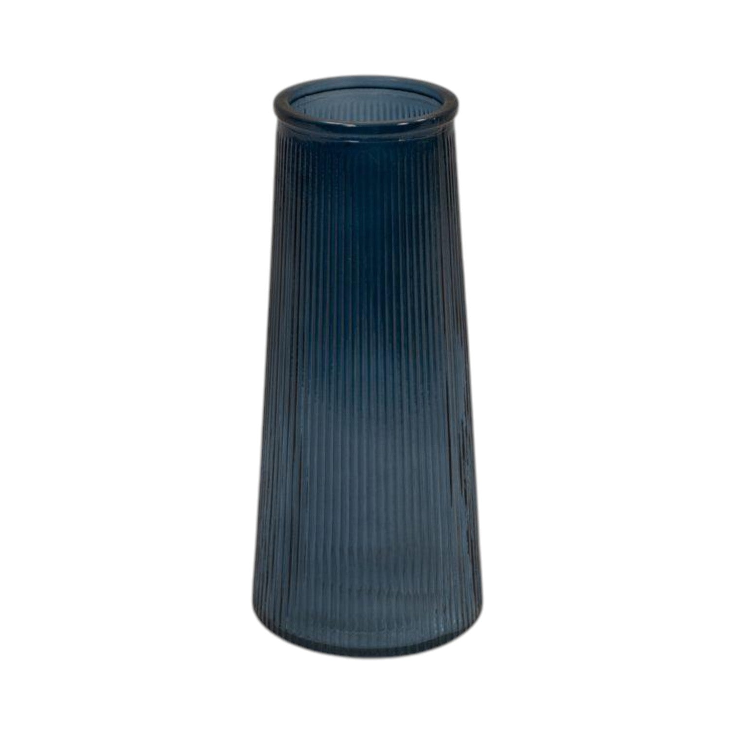 Blue Tall Ribbed Vase