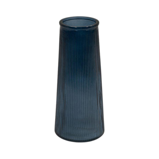 Blue Tall Ribbed Vase