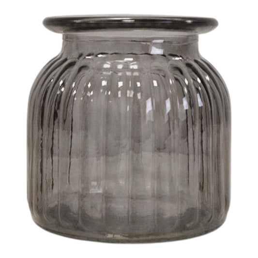 Smoky Grey Ribbed Vase D14.8cm x H14.7cm