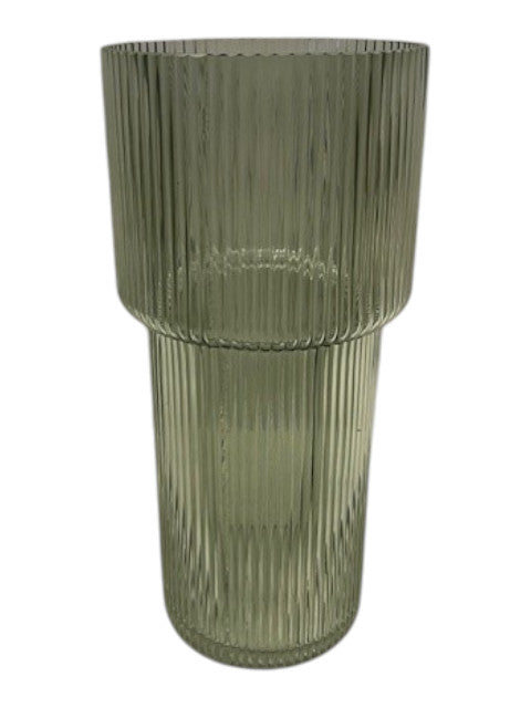 Vintage green Tall Glass Ribbed Vase