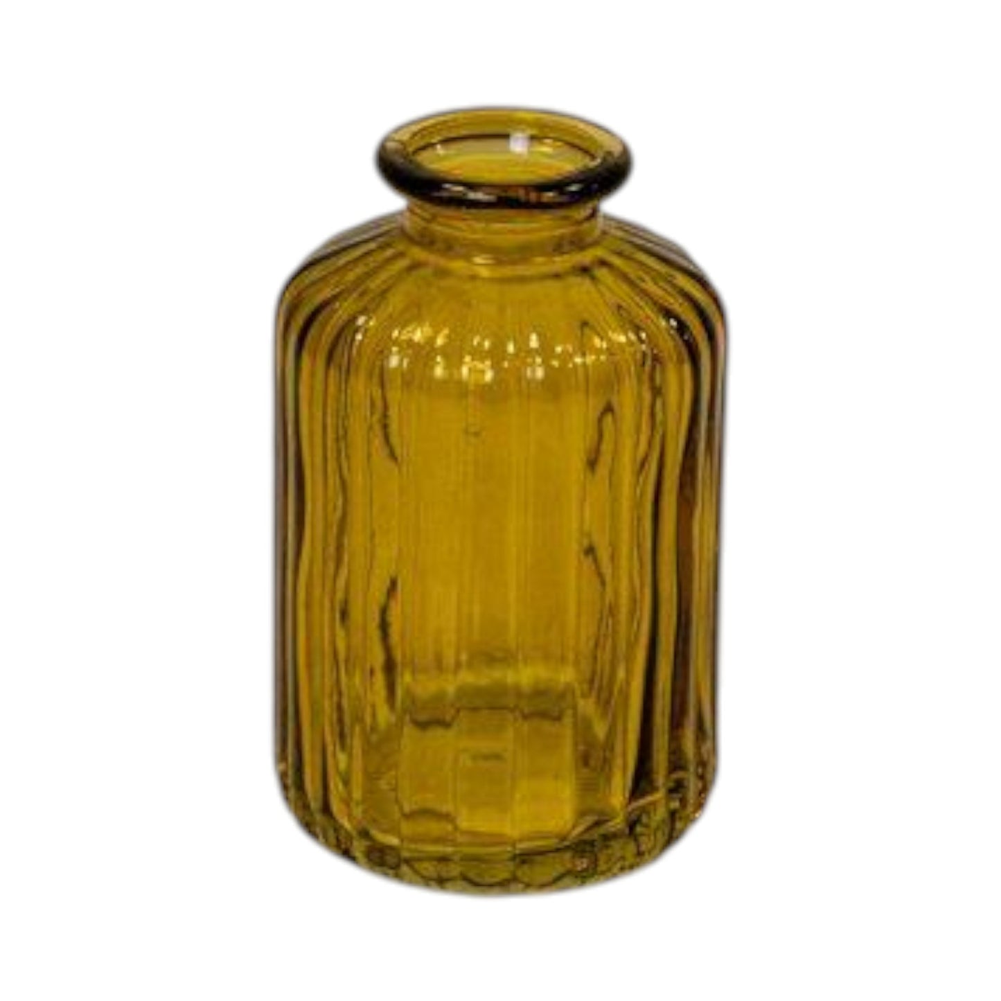 Yellow Ribbed Glass Bottle