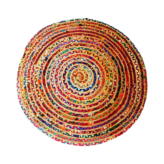 Round Jute and Recycled Cotton Rug - 90 cm