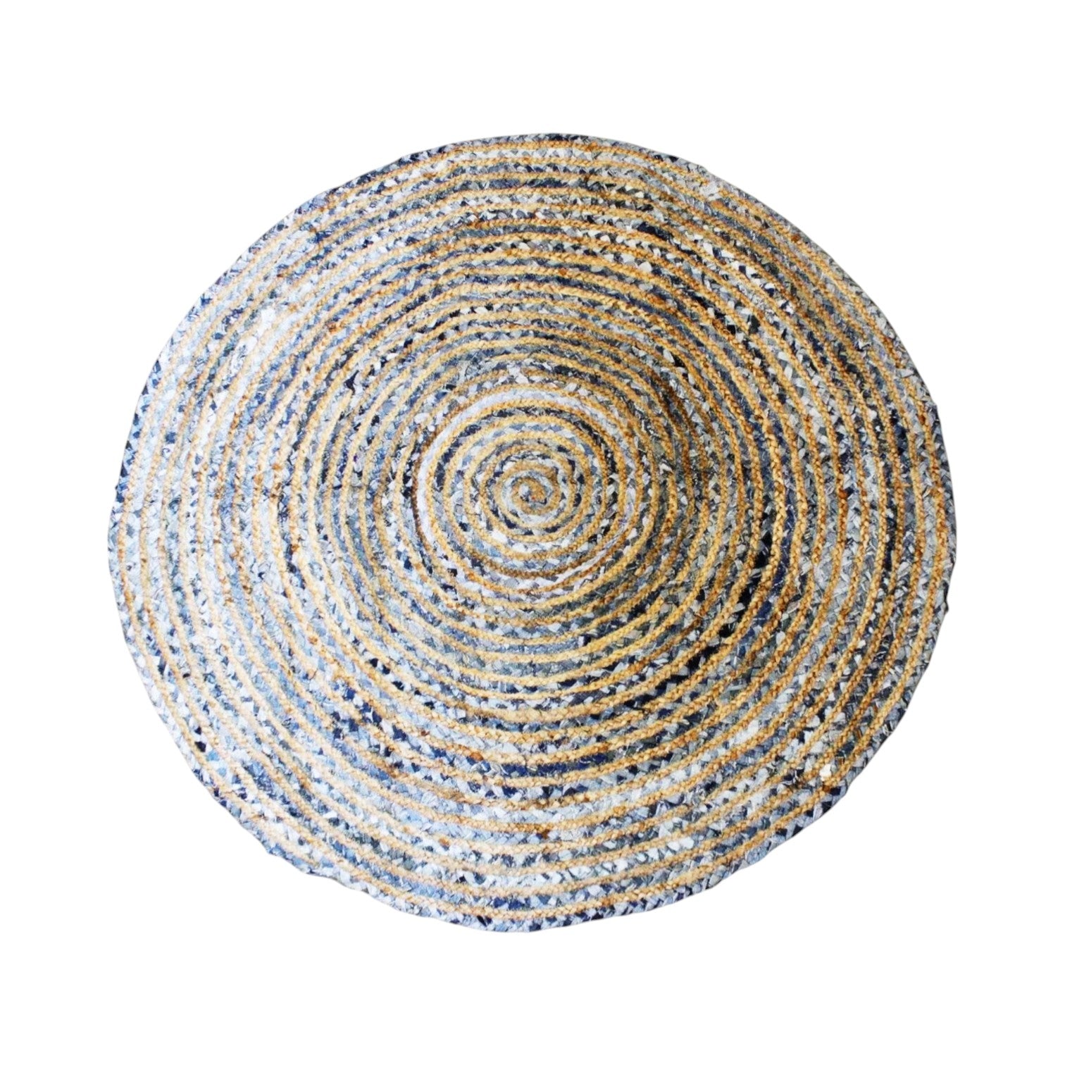 Round Jute and Recycle Denim Rug - 120 cm