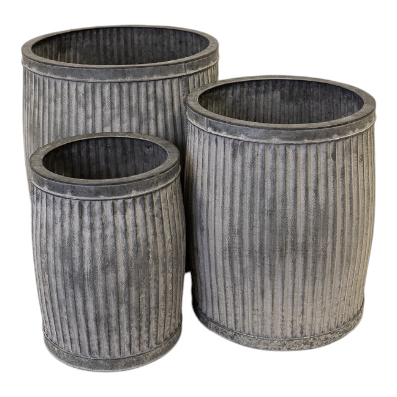 Set of 3 Tall Round Galvanised Dolly Tub Planters
