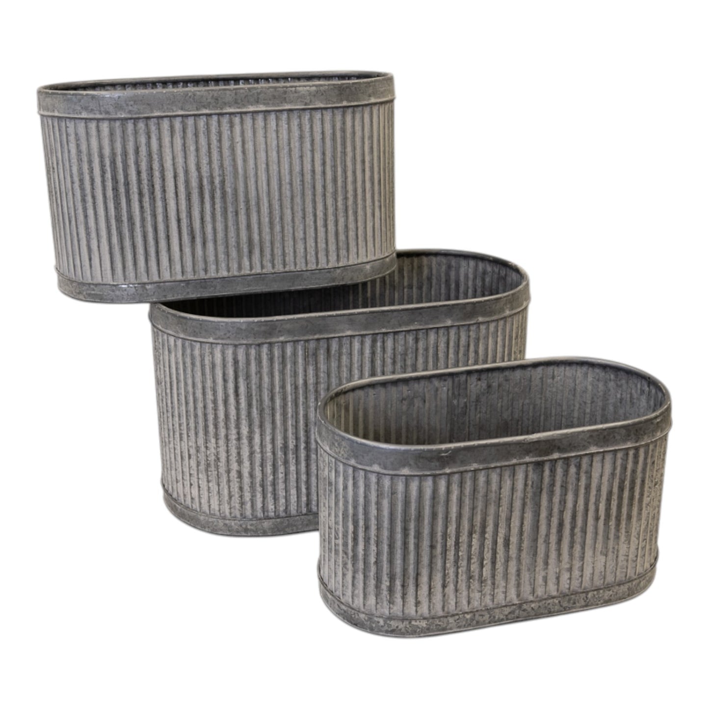 Set of 3 Ribbed Oval Plant Pots