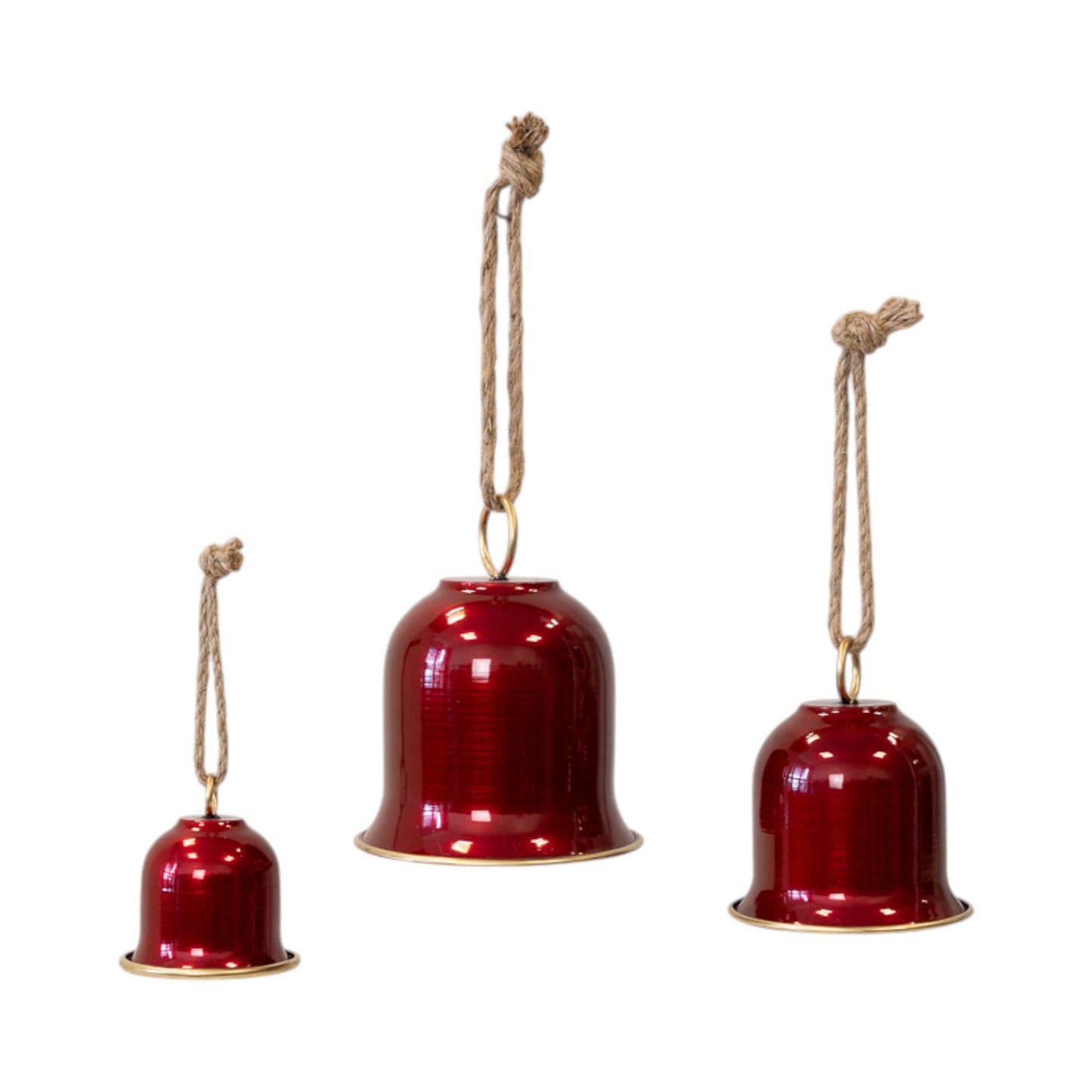 Set of 3 Glossy Red Bells with Hanger