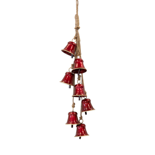 Metal Glossy Red 7 Bell Hanging Garland