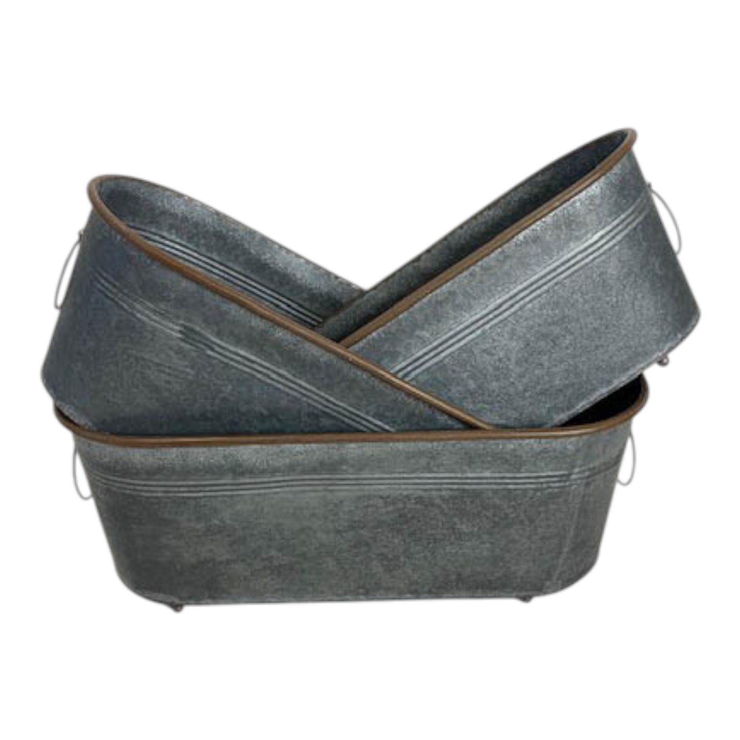 Set of 3 Large Metal Oval Trough Planters