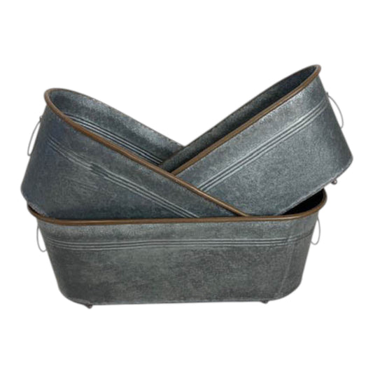 Set of 3 Large Metal Oval Trough Planters