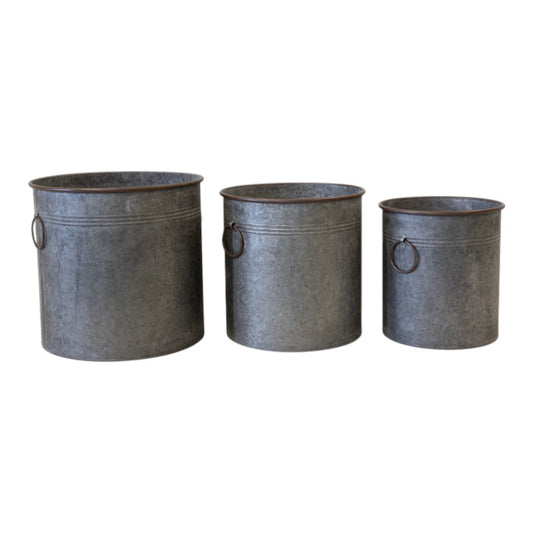 Set of Three Round Zinc Planters