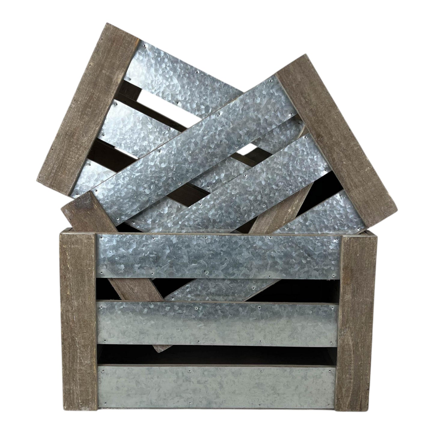 Set of Three Wood and Zinc Crates