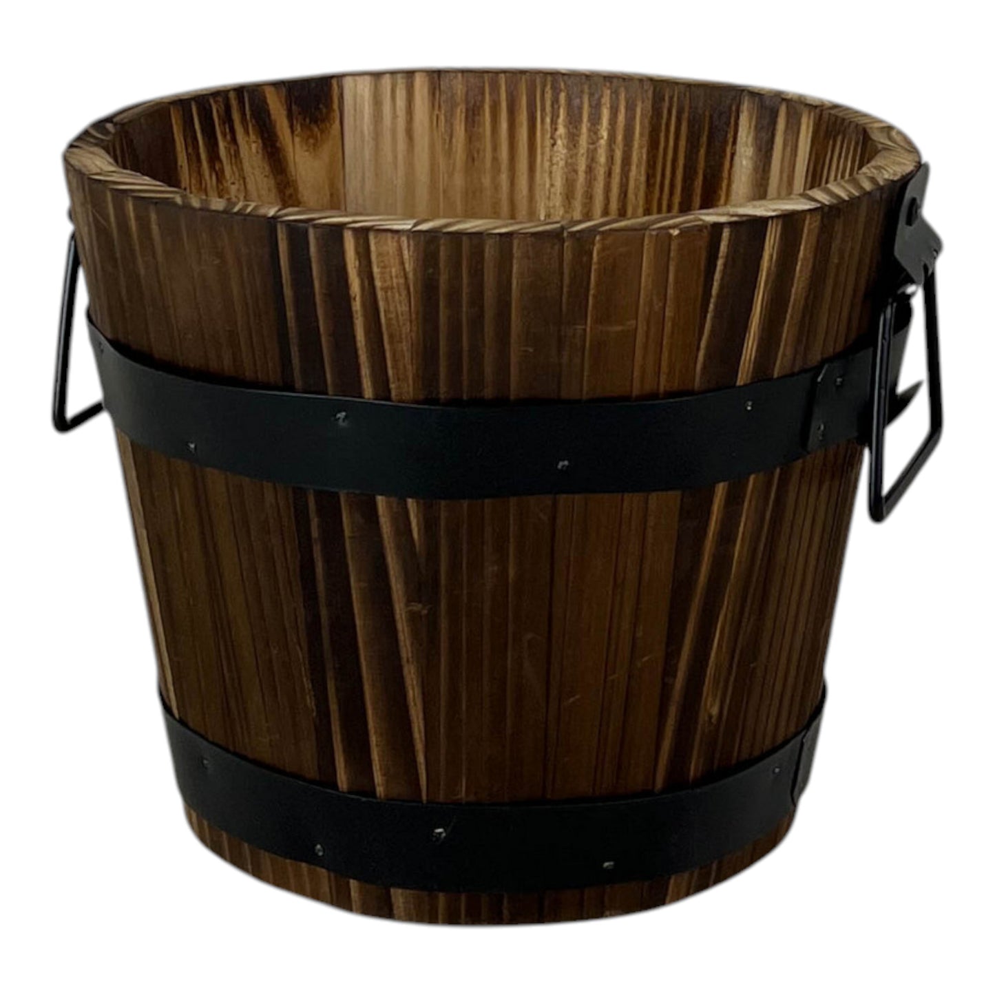 Wooden Barrel with 2 Metal Bands and handles