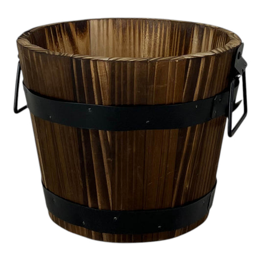Wooden Barrel with 2 Metal Bands and handles