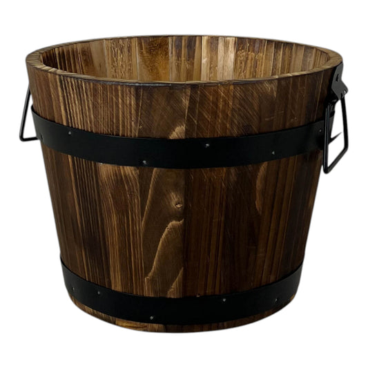 Wooden Barrel with 2 Metal Bands and handles