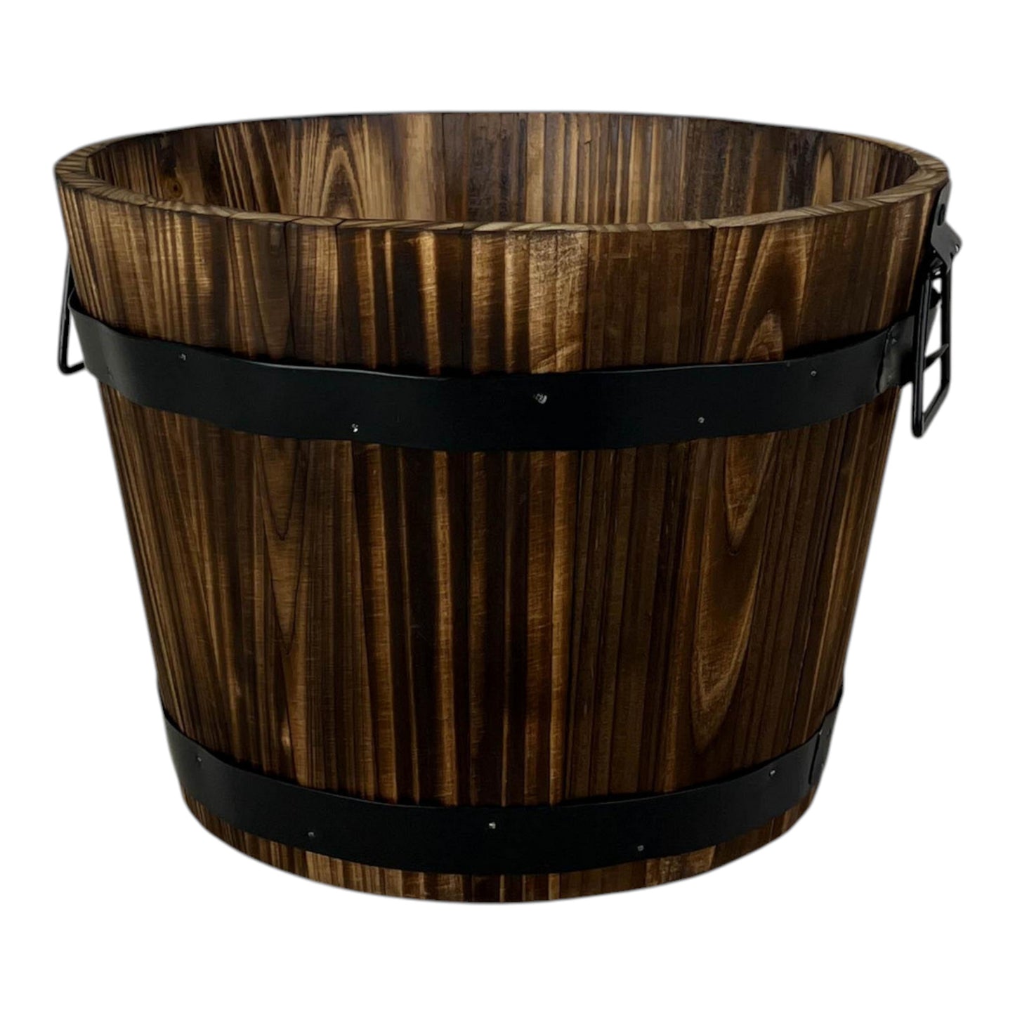 Wooden Barrel with 2 Metal Bands and handles