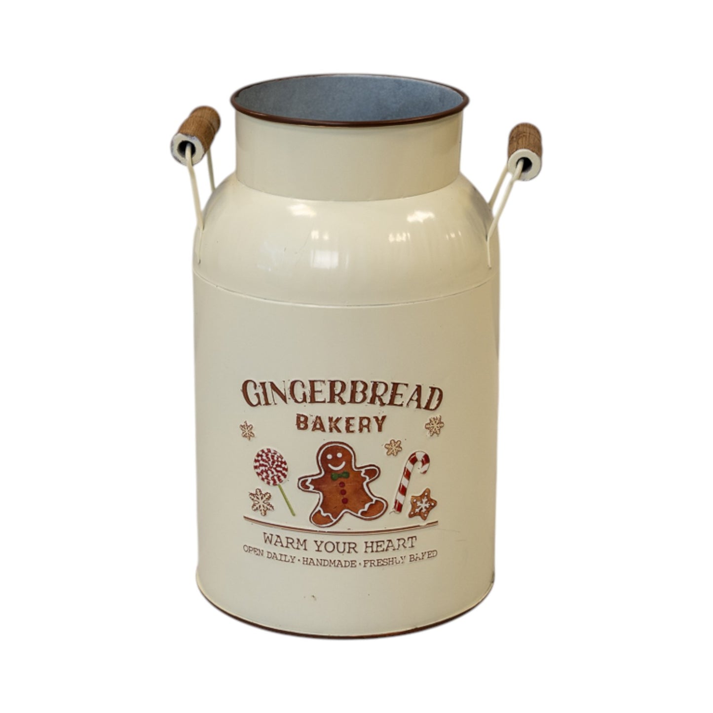 Cream 'Gingerbread Bakery' Urn with Wooden Handles
