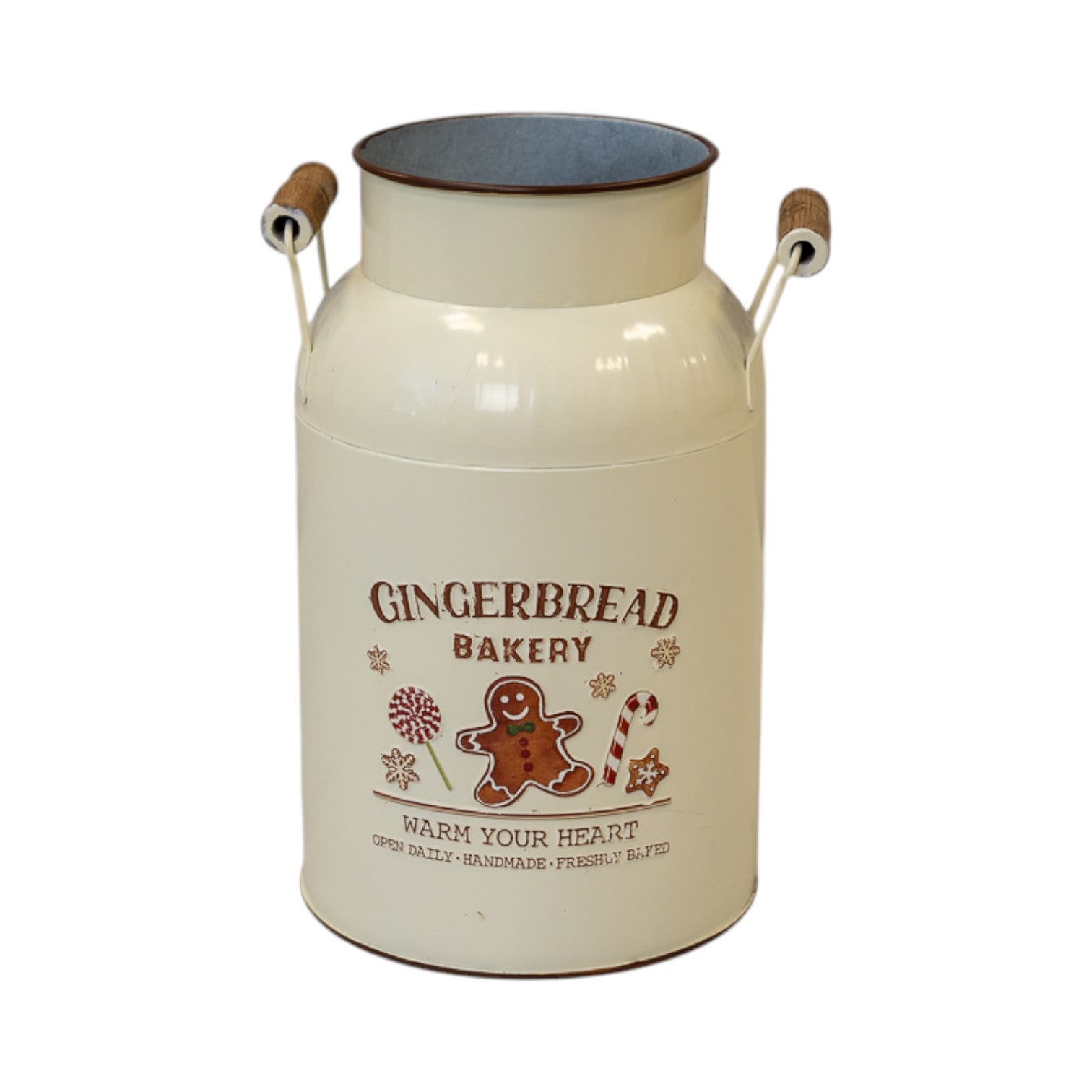 Cream 'Gingerbread Bakery' Urn with Wooden Handles