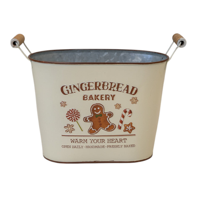 Small Cream 'Gingerbread Bakery' Oval Planter