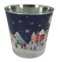 23cm Large Blue Christmas Village Scene Pot