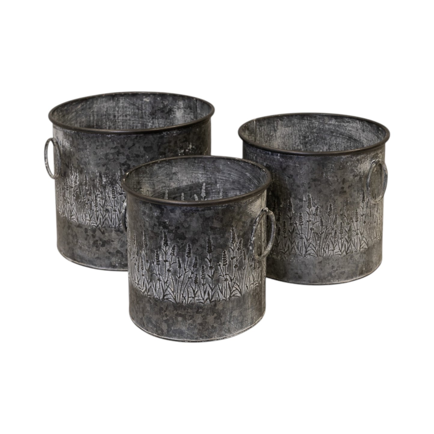 Set of Three Meadow Round Zinc Planters