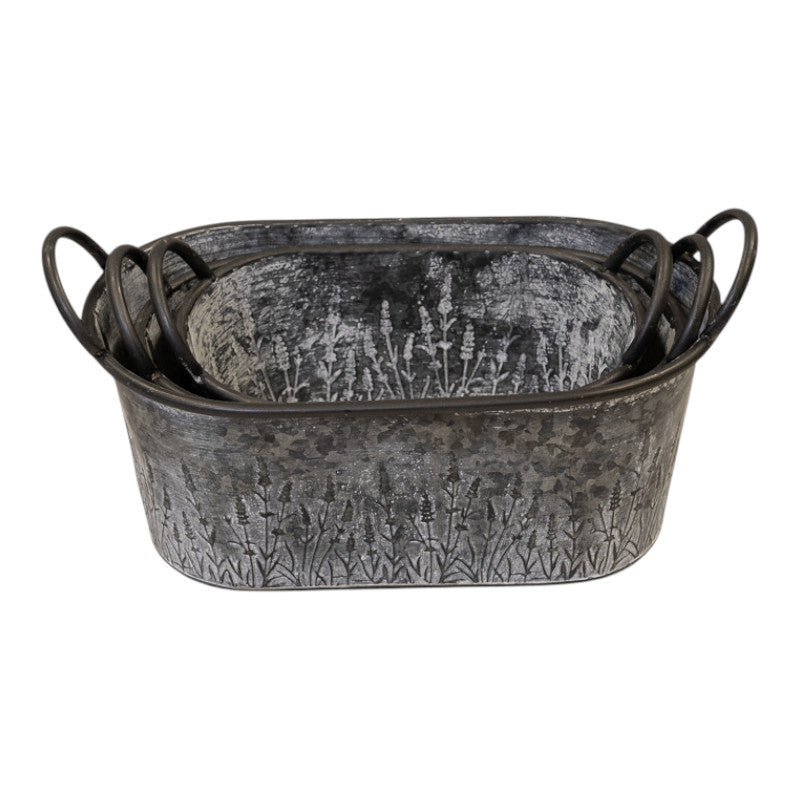 Set of Three Meadow Zinc Oval Planters