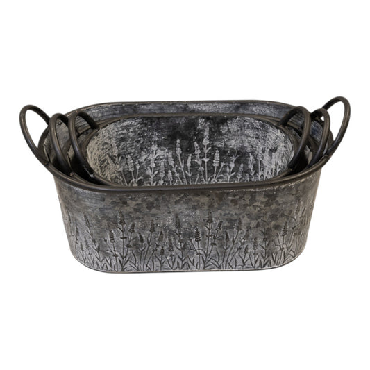 Set of Three Meadow Zinc Oval Planters