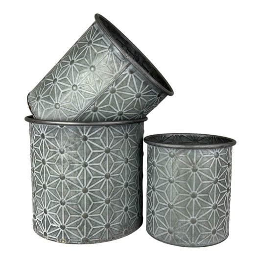 Embossed Daisy Designed Planters Set of 3