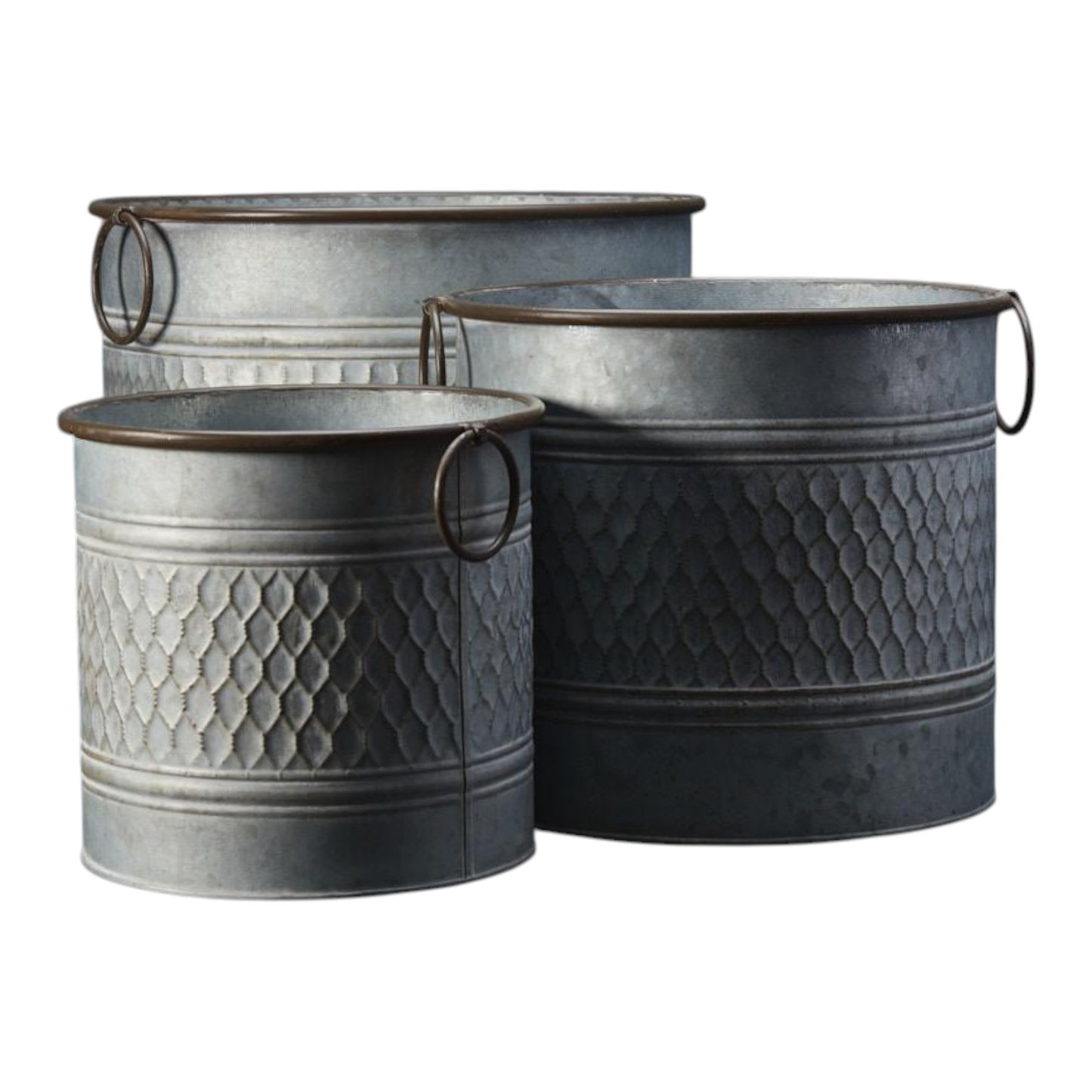 Set of Three Zinc Honeycomb Planters