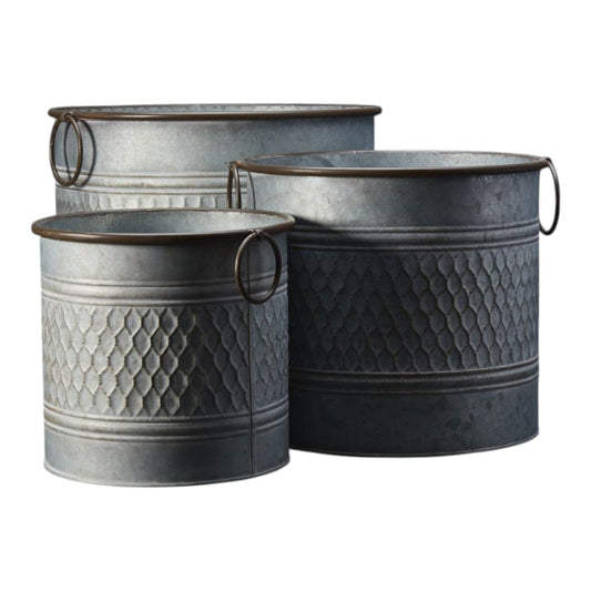 Set of Three Zinc Honeycomb Planters