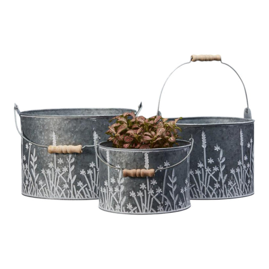 Set of 3 Meadow Design Buckets