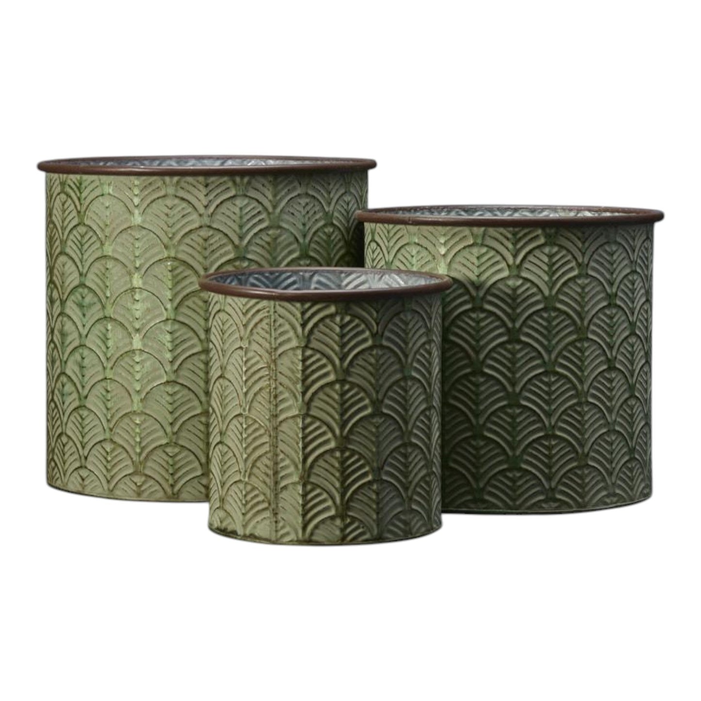 Set of Three Zinc Vintage Green Planters
