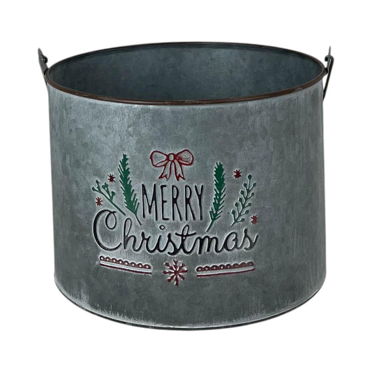 Metal Bucket Merry Christmas with Over Handle