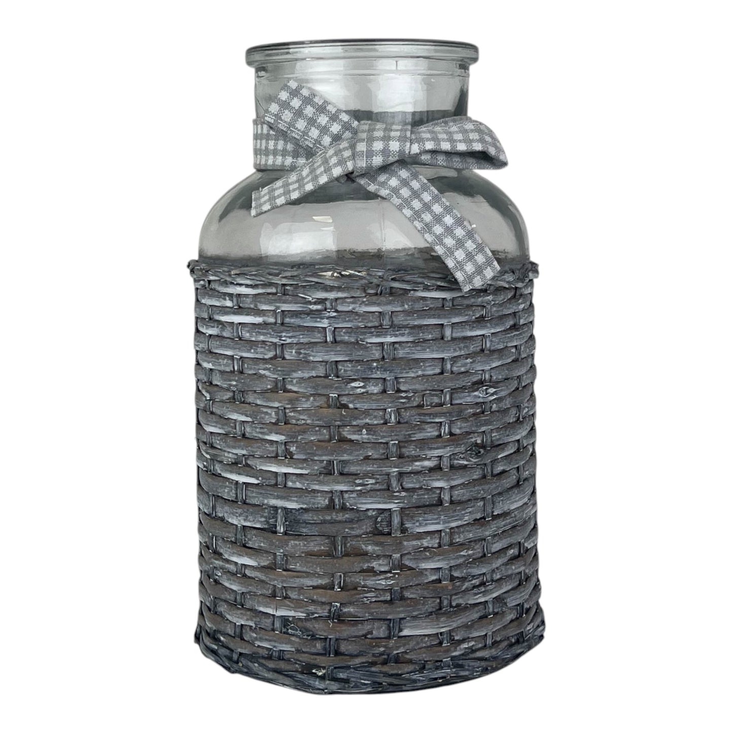 Glass Jar With Woven Jacket & Bow T10xB14xH25.5cm