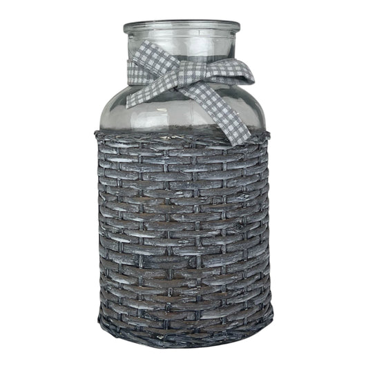 Glass Jar With Woven Jacket & Bow T10xB14xH25.5cm