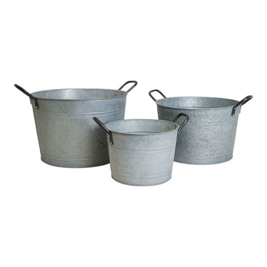 Set of Three Aged Zinc Buckets