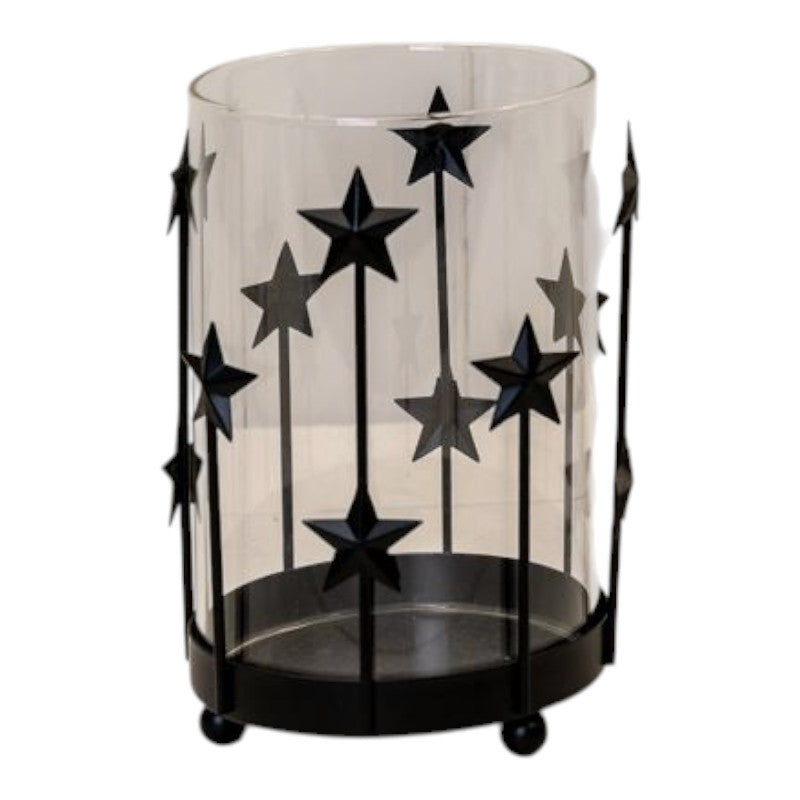 Medium Black Metal Star Candle Holder with Glass Insert