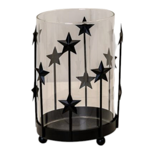 Medium Black Metal Star Candle Holder with Glass Insert