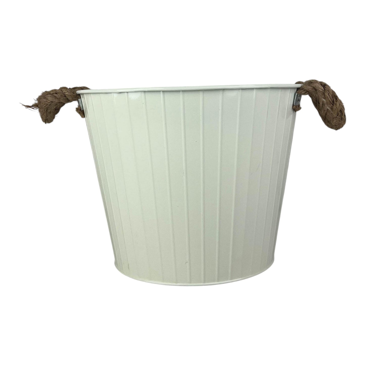 28cm Cream Round Tapered Zinc Planter with Rope Ears