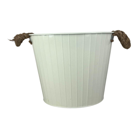 28cm Cream Round Tapered Zinc Planter with Rope Ears