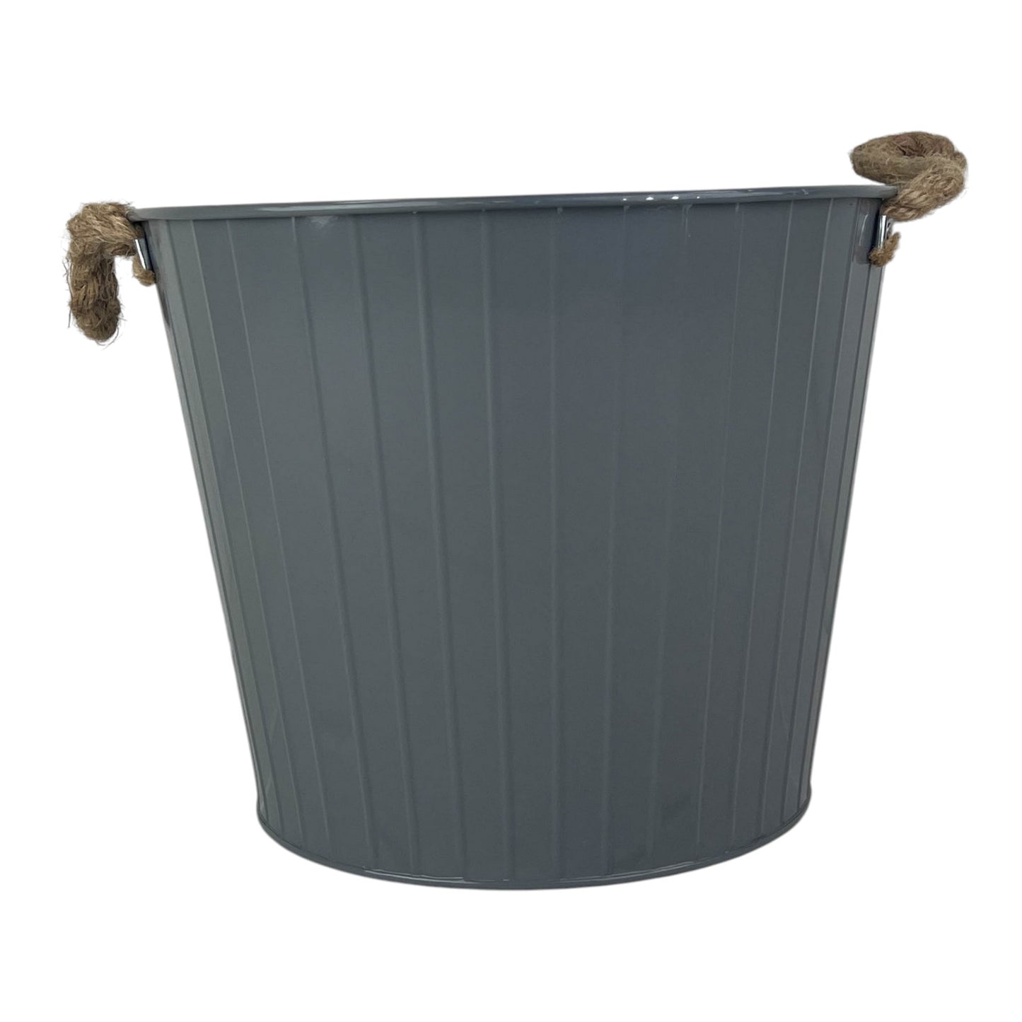 28cm Cool Grey Round Tapered Zinc Planter with Rope ears and Drainage Hole