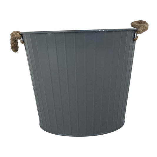28cm Cool Grey Round Tapered Zinc Planter with Rope ears and Drainage Hole