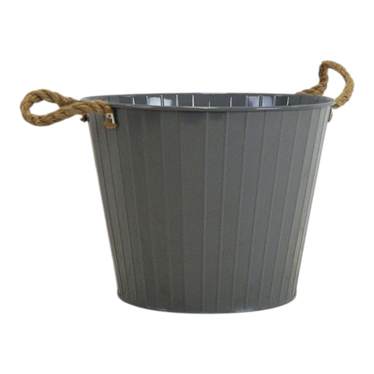 18cm Cool Grey Round Tapered Zinc Bucket with Rope Ears