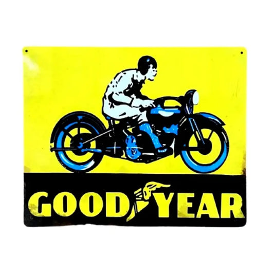 Metal Advertising Wall Sign - Good Year Tyre Motorbike