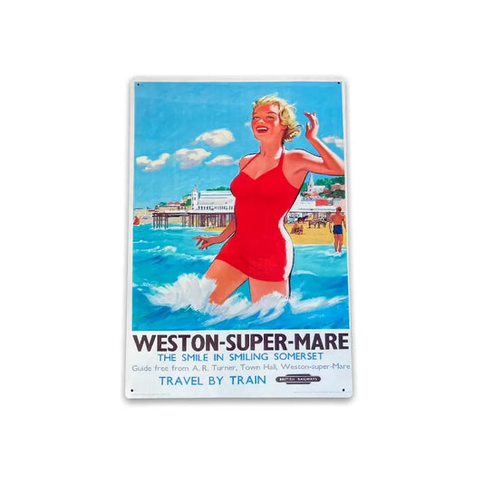 Vintage Metal Sign - British Railways Retro Advertising, Weston-Super-Mare, Somerset